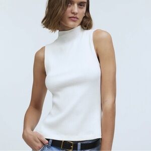 Madewell Side-Slit Mockneck Tank lighthouse white size M